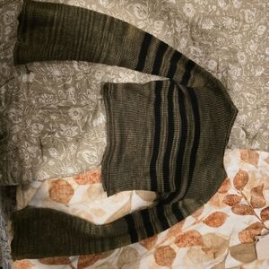 Social Collision Green & Black Stripe Bell Sleeve Sweater M